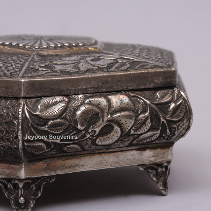 Handcrafted Silver Polished Octagonal Shape Jewelry Box