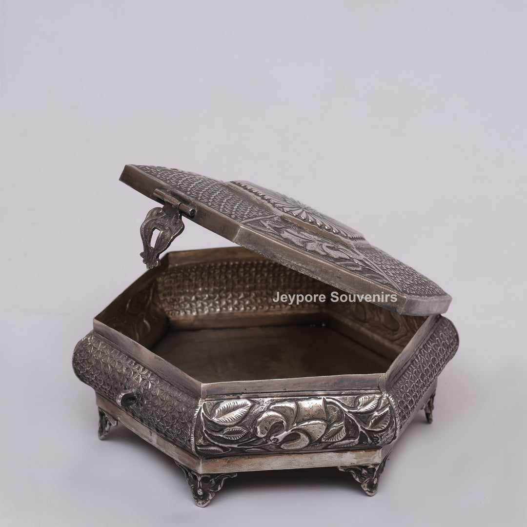 Handcrafted Silver Polished Octagonal Shape Jewelry Box