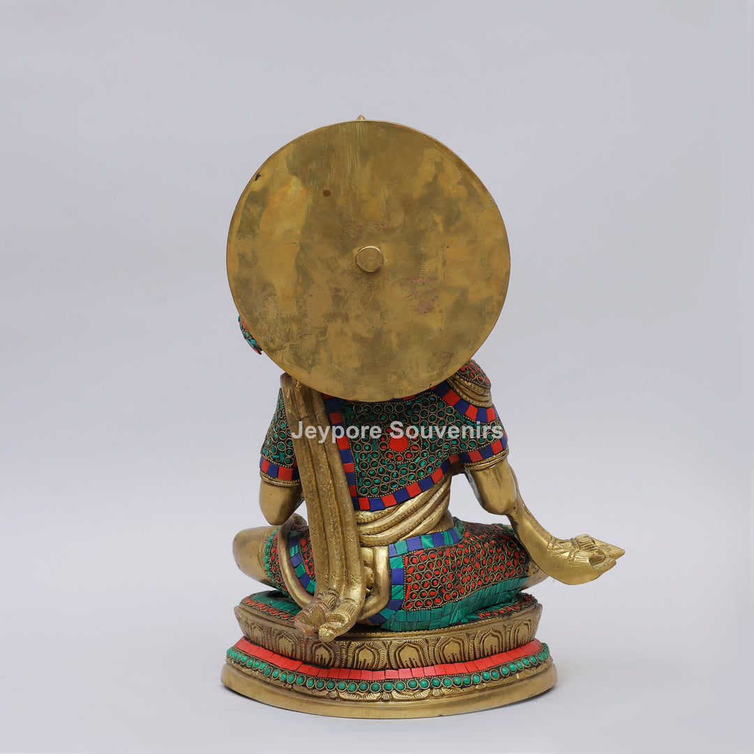 Handcrafted Brass Lord Hanuman Idol with Gada &amp; Stone Inlay Work