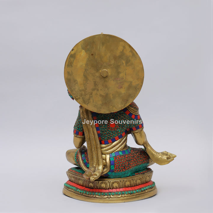 Handcrafted Brass Lord Hanuman Idol with Gada &amp; Stone Inlay Work