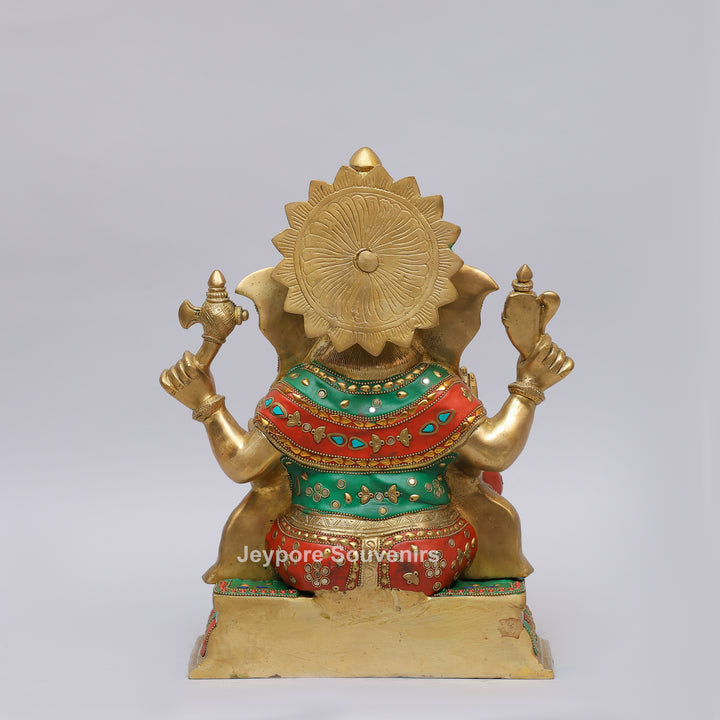 Handcrafted Brass Lord Ganesh Ji Statue with Multicolor Mosaic Inlay