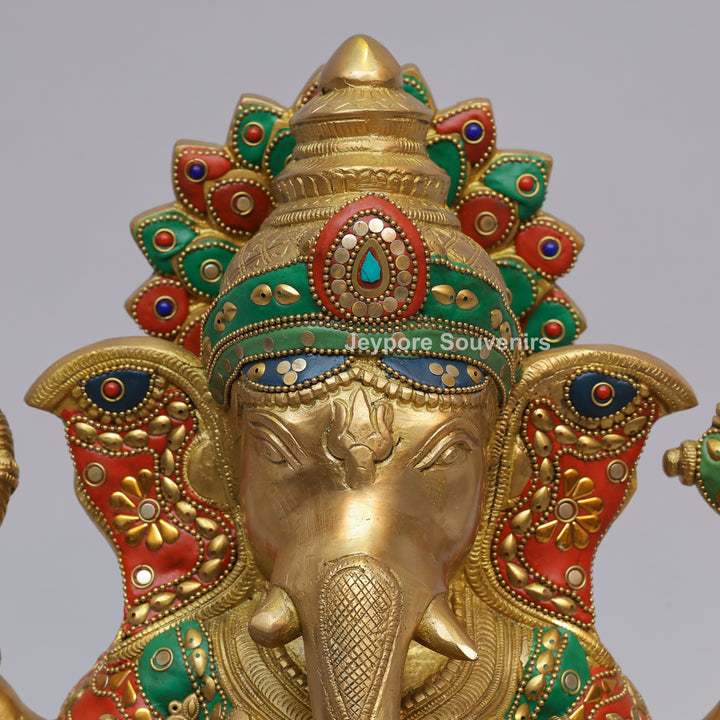 Handcrafted Brass Lord Ganesh Ji Statue with Multicolor Mosaic Inlay