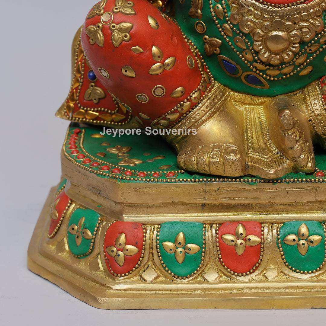 Handcrafted Brass Lord Ganesh Ji Statue with Multicolor Mosaic Inlay