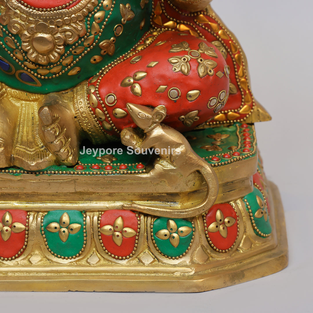 Handcrafted Brass Lord Ganesh Ji Statue with Multicolor Mosaic Inlay