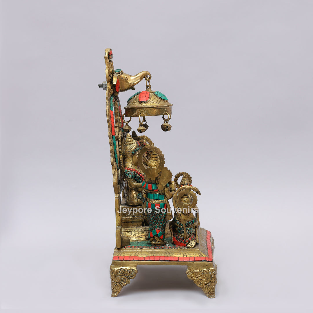 Handcrafted Brass Shri Ram Darbar Statue with Turquoise &amp; Red Stone Inlay