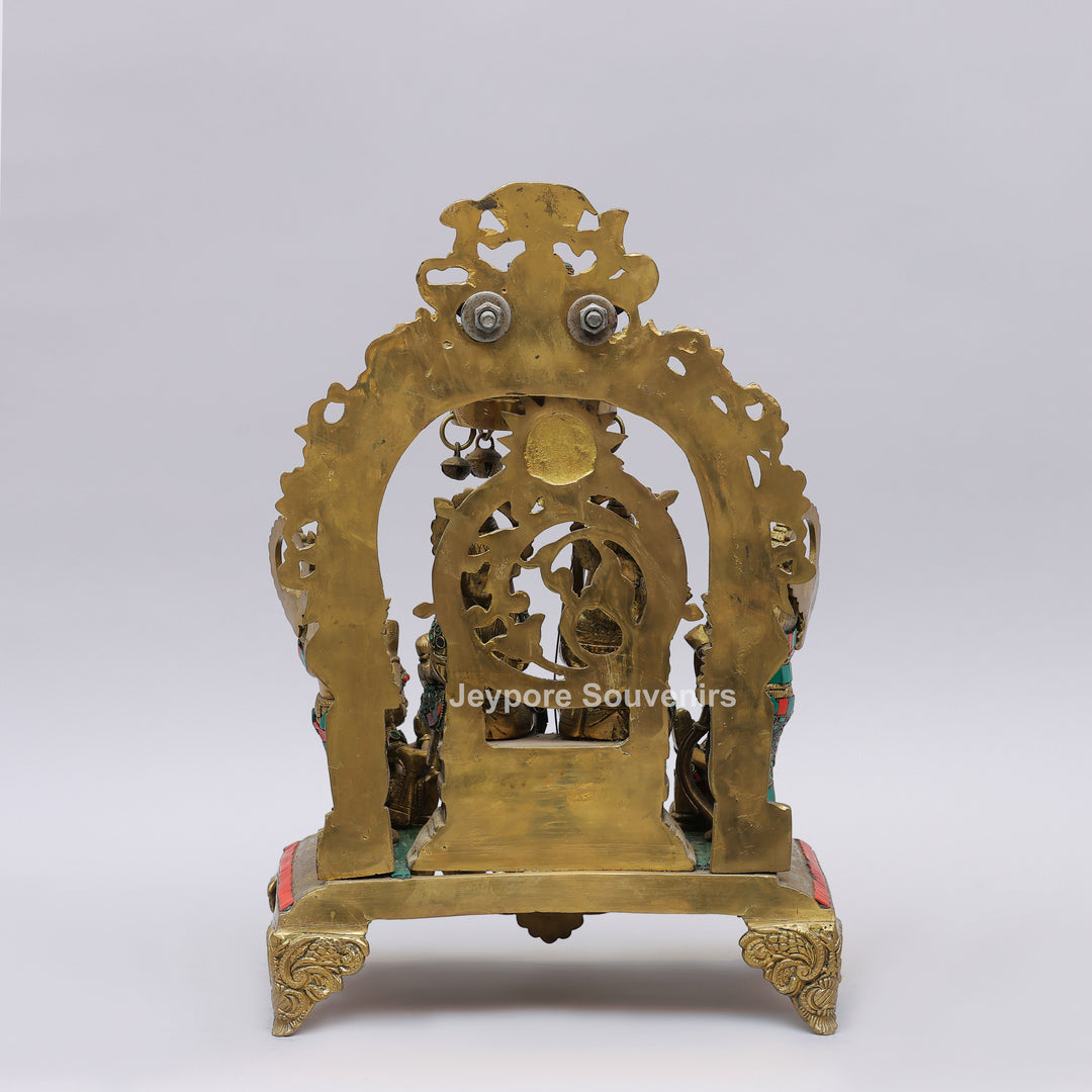 Handcrafted Brass Shri Ram Darbar Statue with Turquoise &amp; Red Stone Inlay