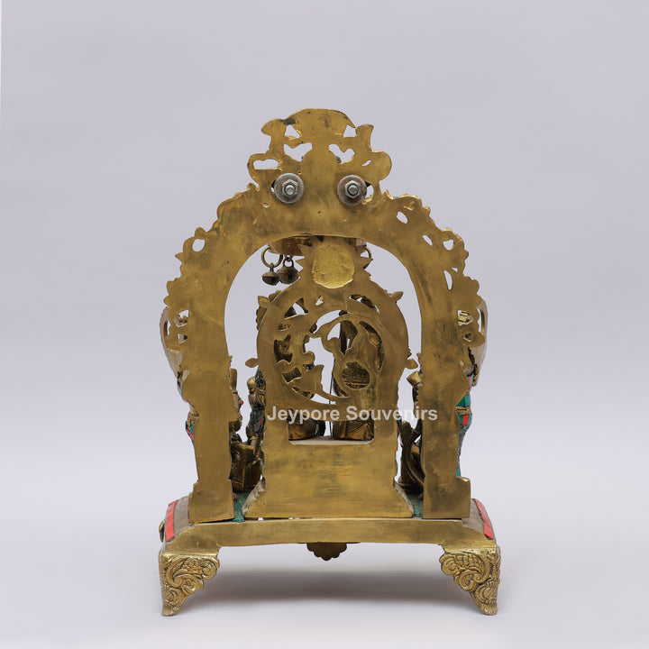 Handcrafted Brass Shri Ram Darbar Statue with Turquoise &amp; Red Stone Inlay