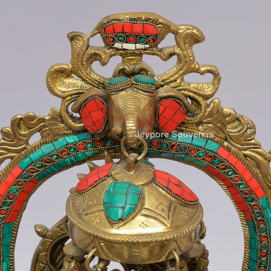 Handcrafted Brass Shri Ram Darbar Statue with Turquoise &amp; Red Stone Inlay