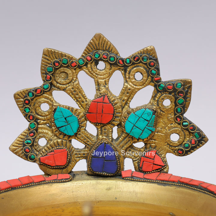 Handcrafted Brass Peacock Urli Bowl with Multicolor Gemstone Inlay