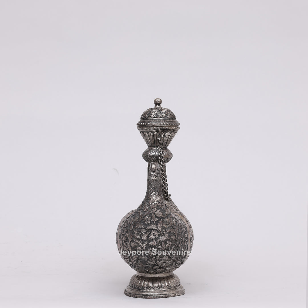 Royal Peacock Shaped Silver Engraved Copper Surahi
