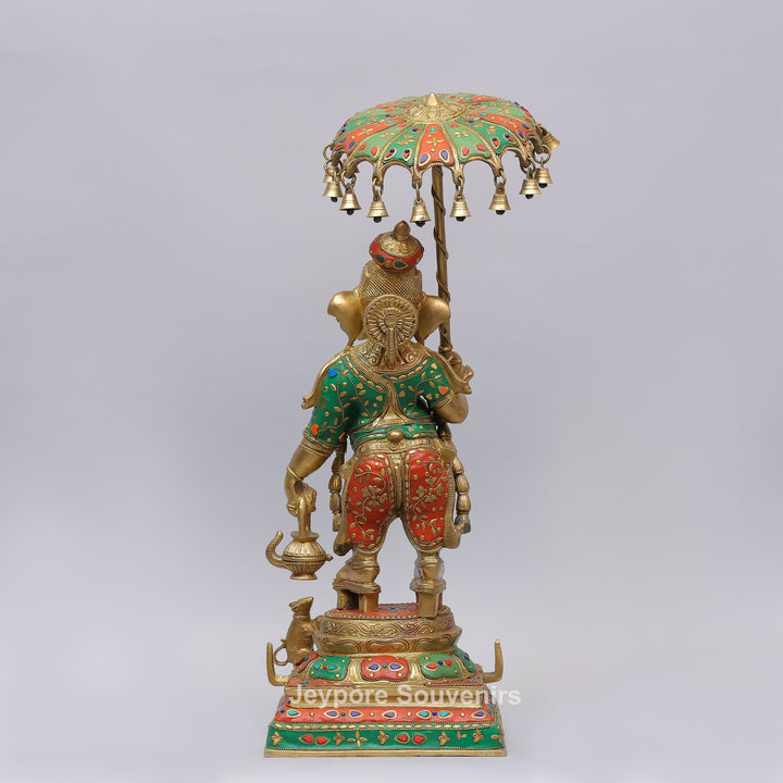 Handcrafted Brass Ganesha Statue Holding Umbrella With Inlay Work