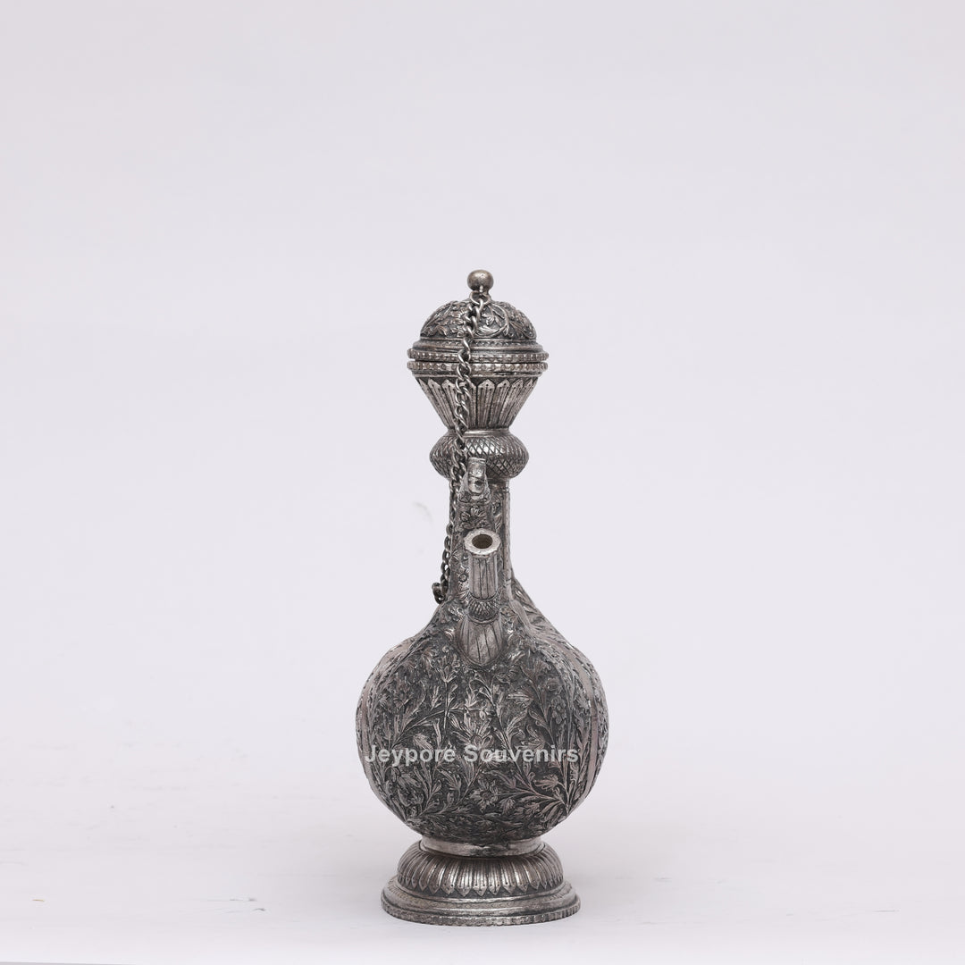 Royal Peacock Shaped Silver Engraved Copper Surahi
