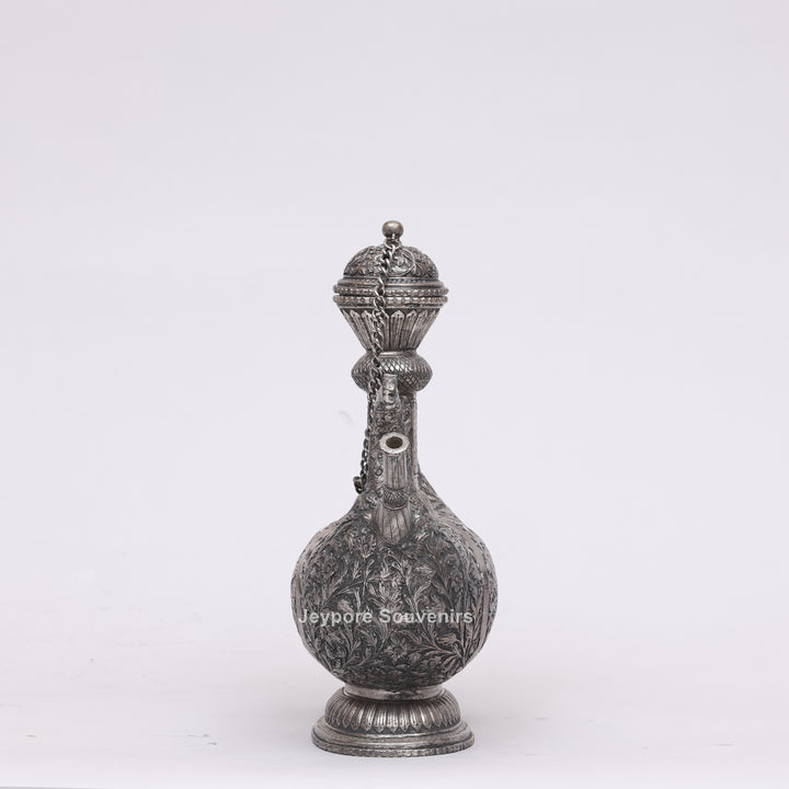 Royal Peacock Shaped Silver Engraved Copper Surahi