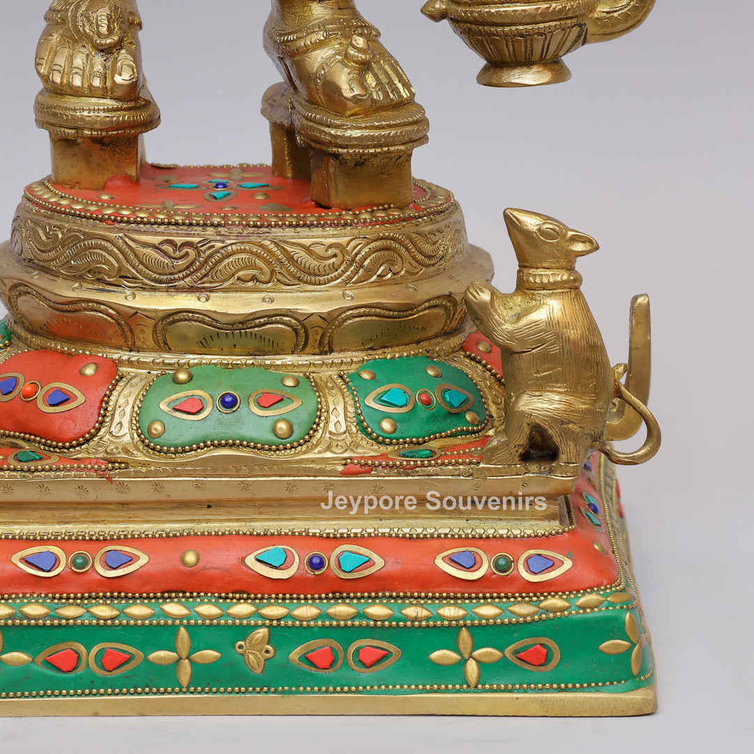 Handcrafted Brass Ganesha Statue Holding Umbrella With Inlay Work