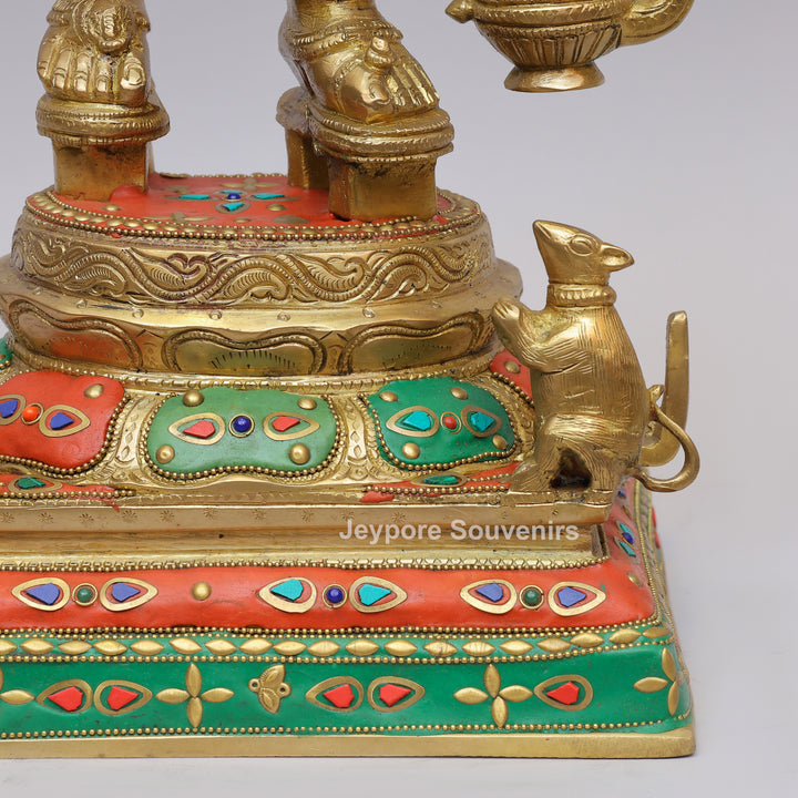Handcrafted Brass Ganesha Statue Holding Umbrella With Inlay Work