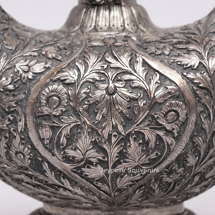 Royal Peacock Shaped Silver Engraved Copper Surahi