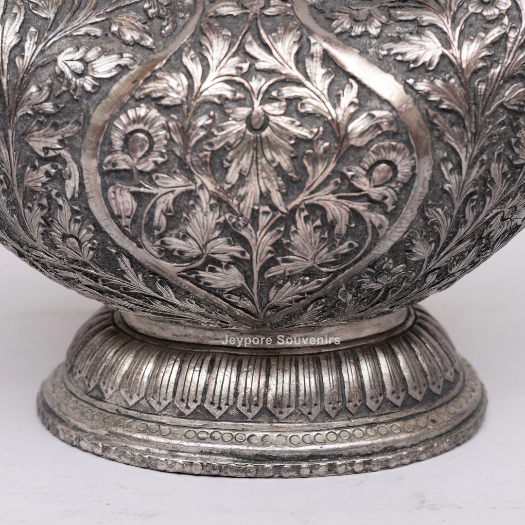 Royal Peacock Shaped Silver Engraved Copper Surahi