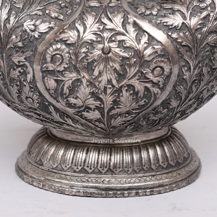 Royal Peacock Shaped Silver Engraved Copper Surahi