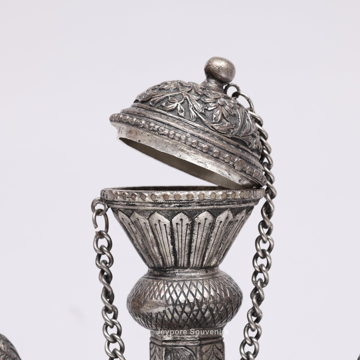 Royal Peacock Shaped Silver Engraved Copper Surahi