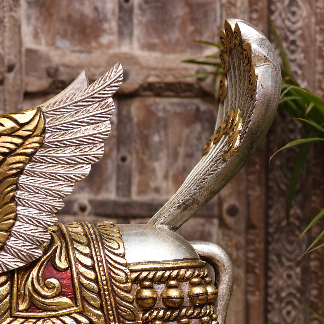 Handcrafted Mythological Kamdhenu Winged Cow Sculpture