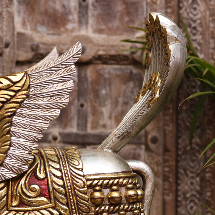 Handcrafted Mythological Kamdhenu Winged Cow Sculpture