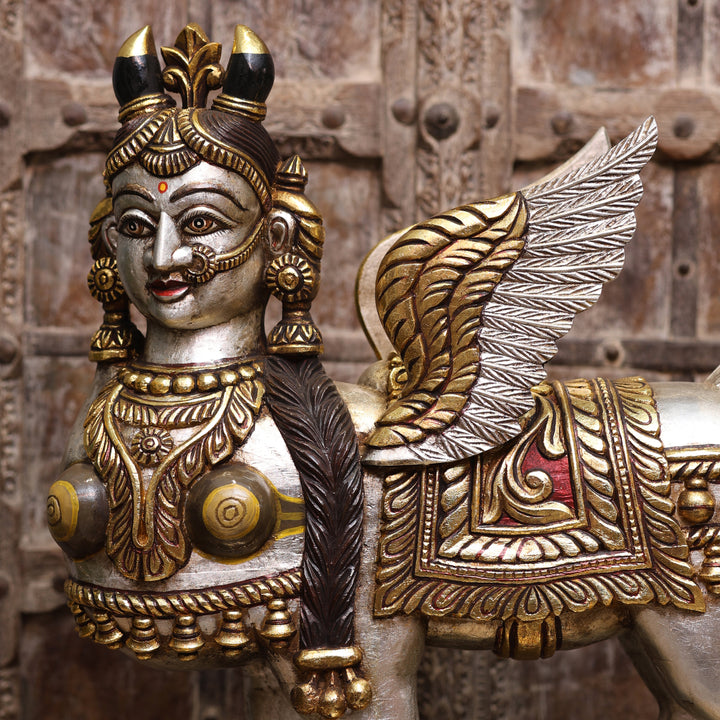Handcrafted Mythological Kamdhenu Winged Cow Sculpture