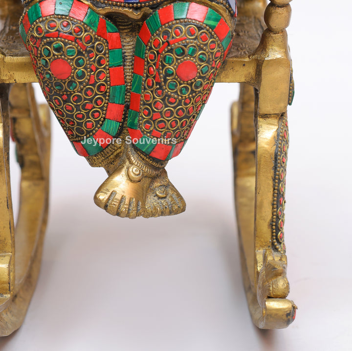 Handcrafted Brass Lord Ganesha Reading a Book Rocking Chair Statue