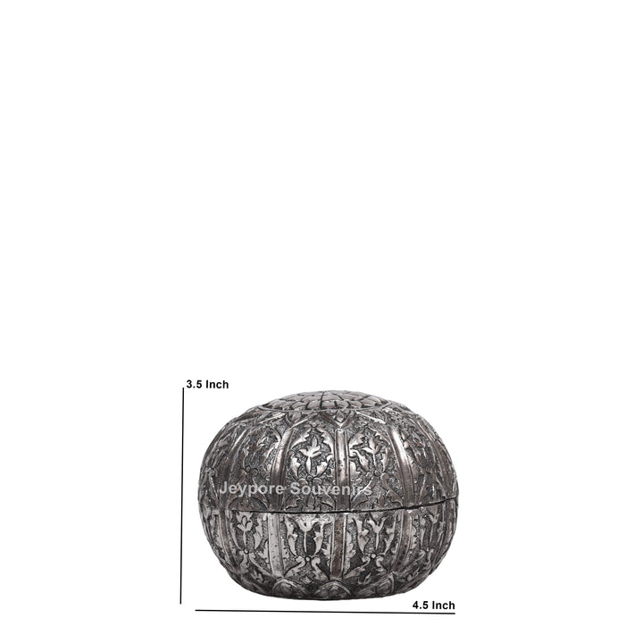 Handcrafted Silver Polished Round Shaped Trinket Box