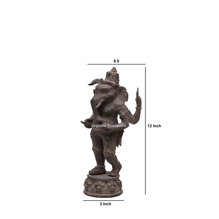 Standing "Chaturbhujadhari" Ekdanta Lord Ganesha Bronze Statue