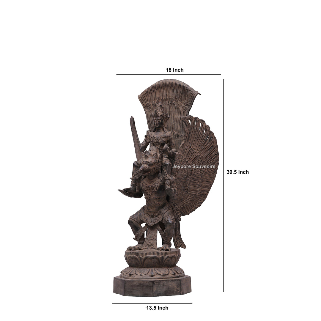 Lord Vishnu Seated on Shoulders of Garuda - Bronze Sculpture