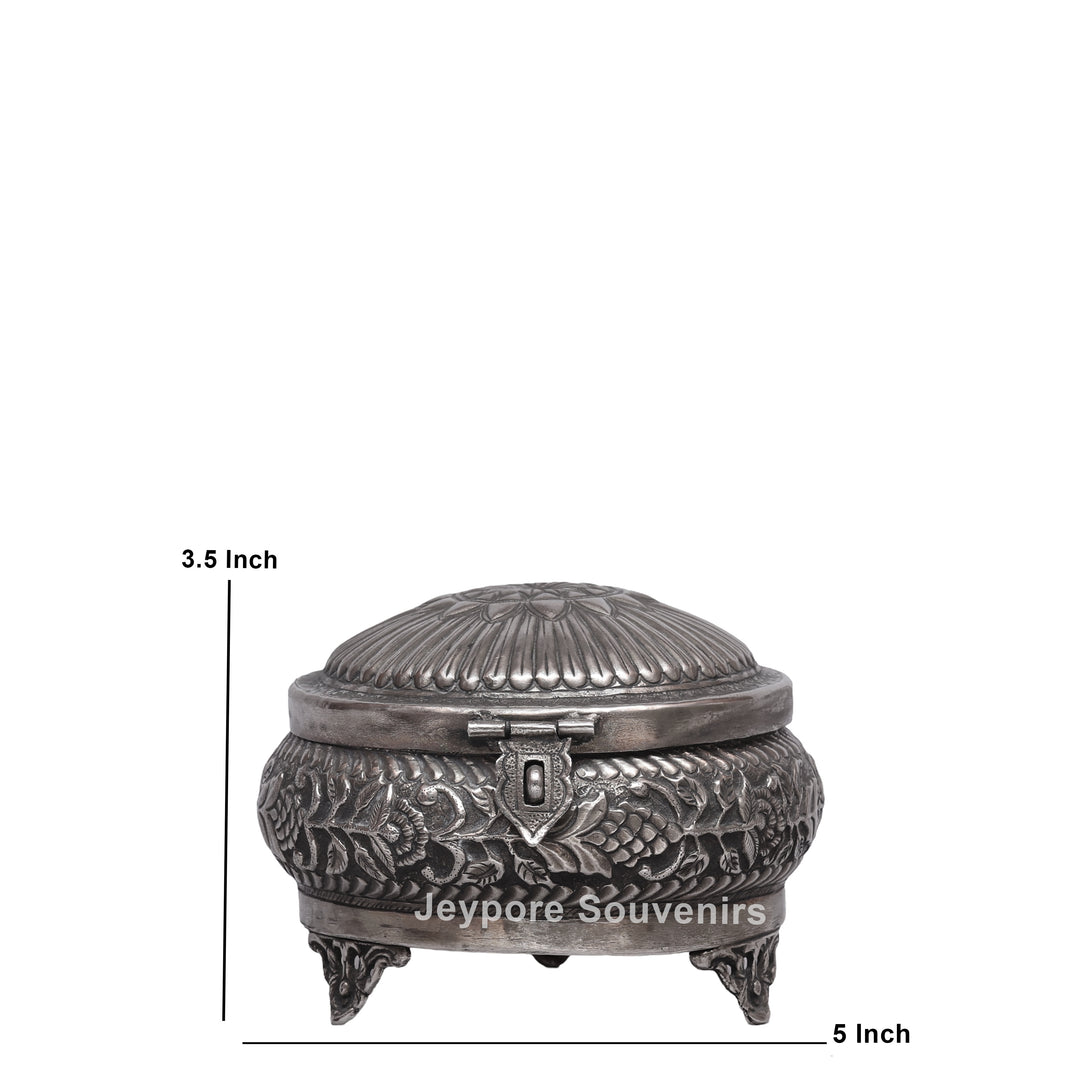 Handcrafted Silver Polished Floral Engraved Jewelry Box