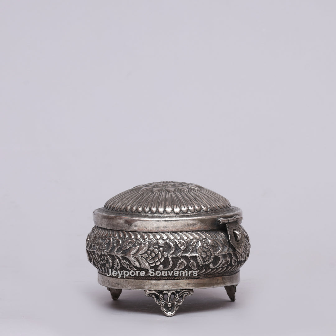 Handcrafted Silver Polished Floral Engraved Jewelry Box