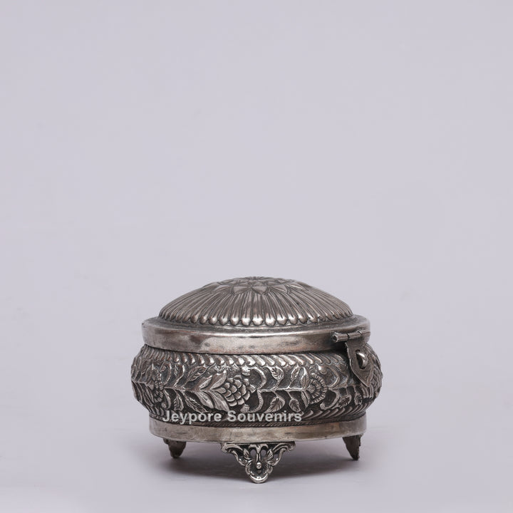 Handcrafted Silver Polished Floral Engraved Jewelry Box