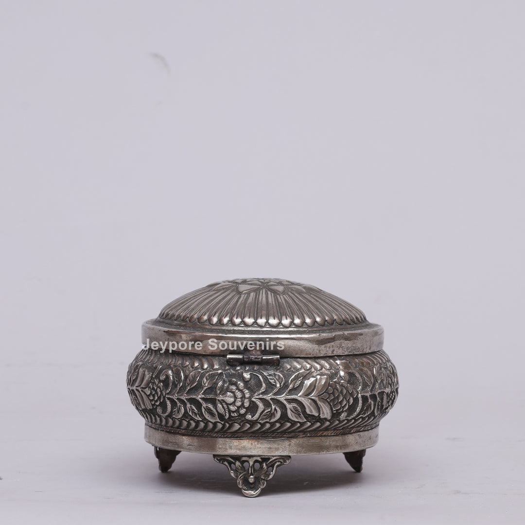 Handcrafted Silver Polished Floral Engraved Jewelry Box
