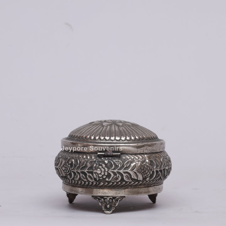 Handcrafted Silver Polished Floral Engraved Jewelry Box