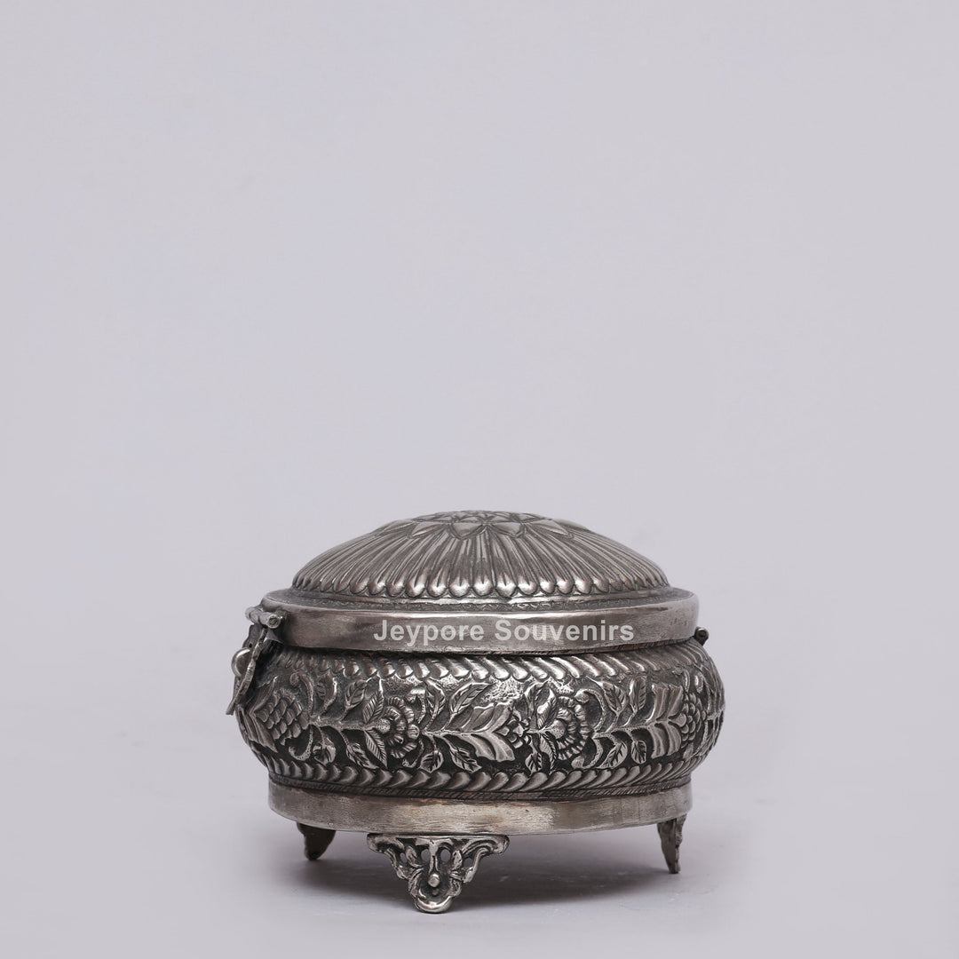 Handcrafted Silver Polished Floral Engraved Jewelry Box