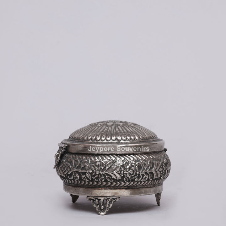 Handcrafted Silver Polished Floral Engraved Jewelry Box