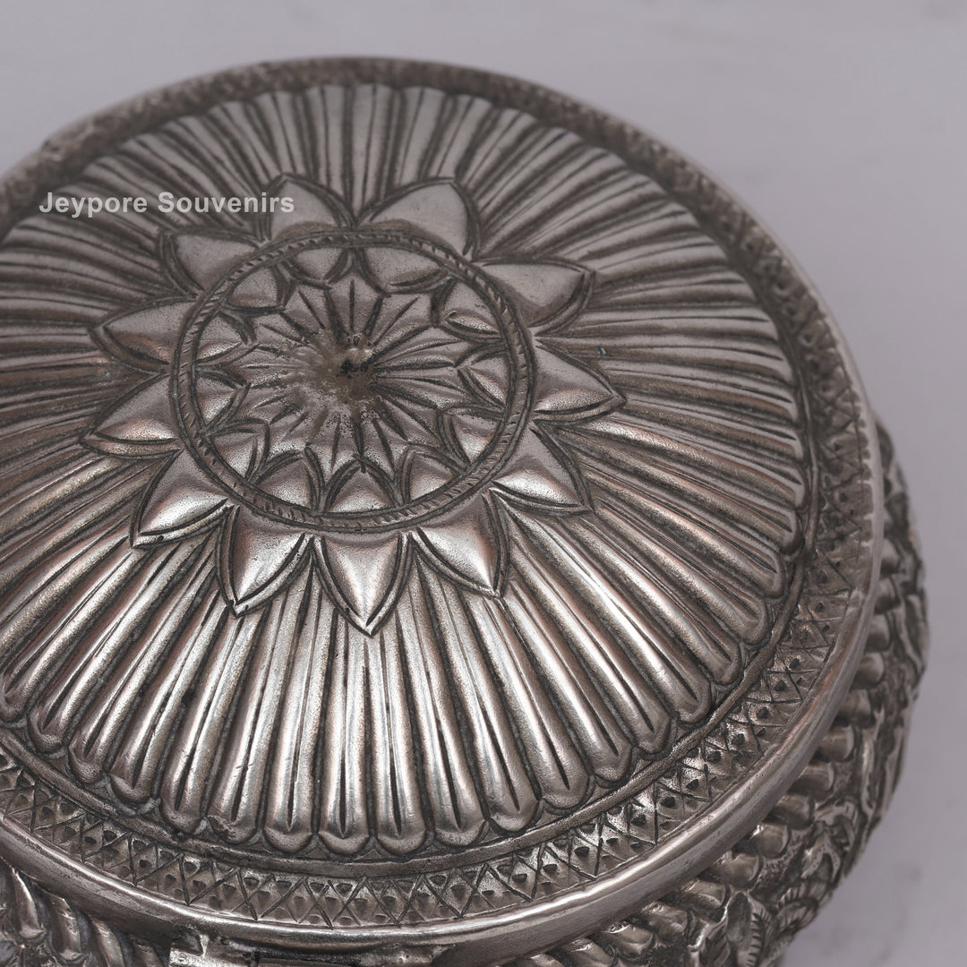 Handcrafted Silver Polished Floral Engraved Jewelry Box