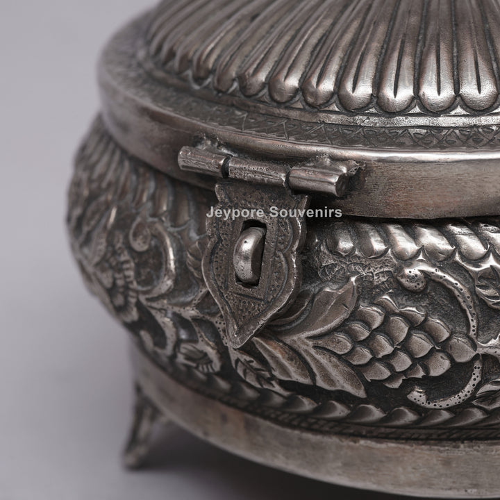 Handcrafted Silver Polished Floral Engraved Jewelry Box