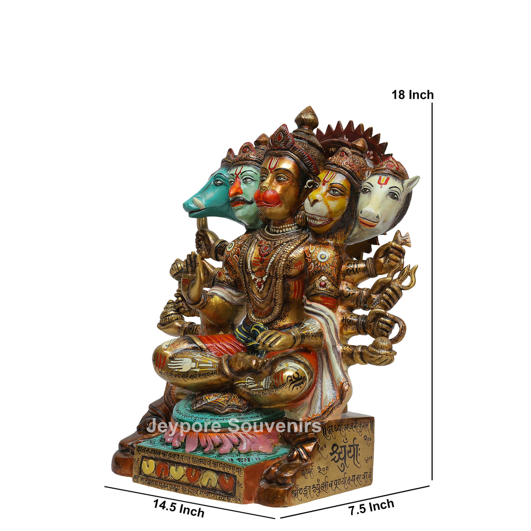 Handcrafted Panchmukhi ( Five-Faced ) Hanuman Brass Statue