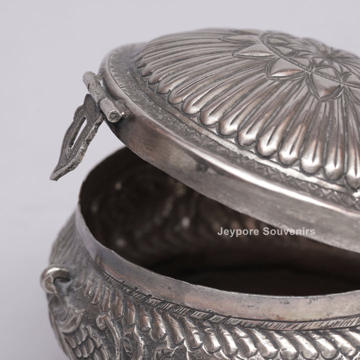 Handcrafted Silver Polished Floral Engraved Jewelry Box