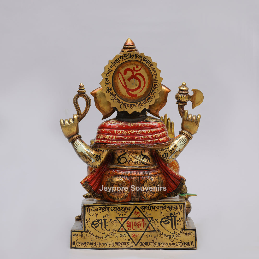 Handcrafted Brass Lord Ganesha Statue with Multicolored Enamel Detailing