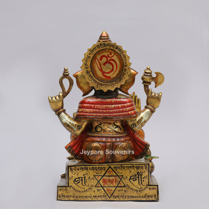 Handcrafted Brass Lord Ganesha Statue with Multicolored Enamel Detailing