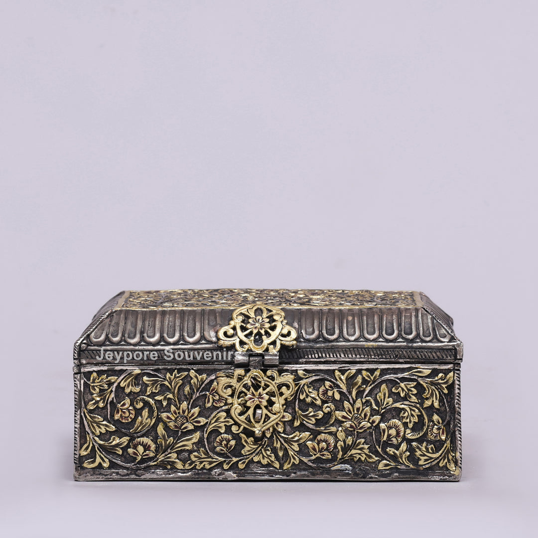 Handcrafted Floral Engraved Copper Jewelry Box