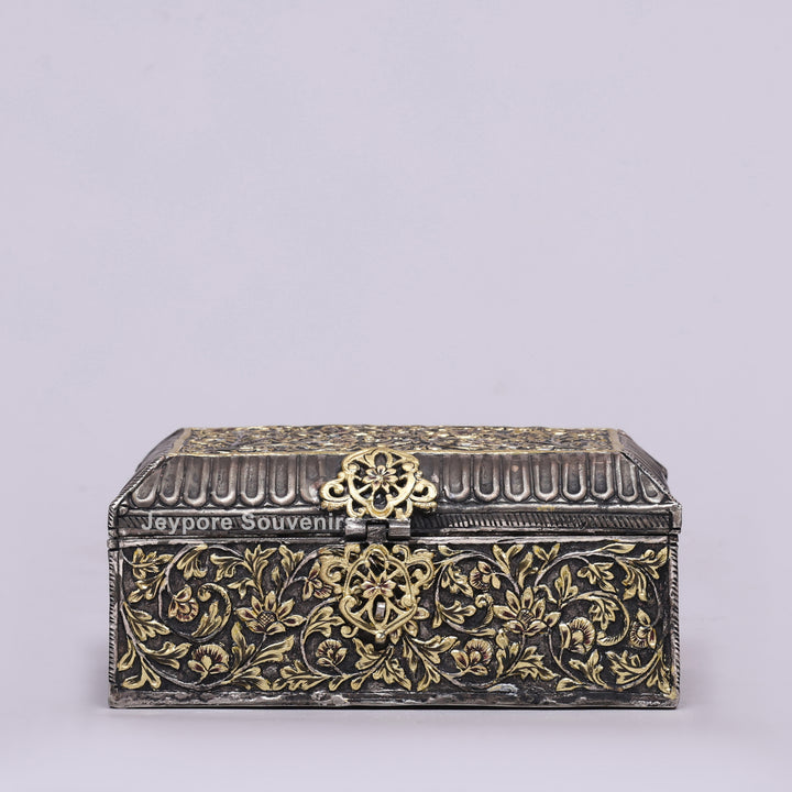 Handcrafted Floral Engraved Copper Jewelry Box