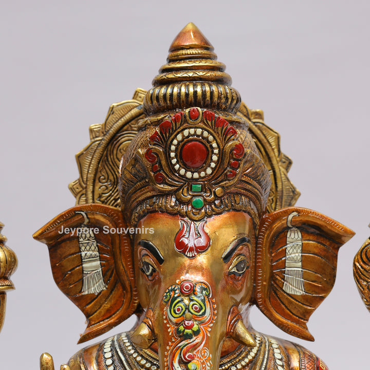 Handcrafted Brass Lord Ganesha Statue with Multicolored Enamel Detailing