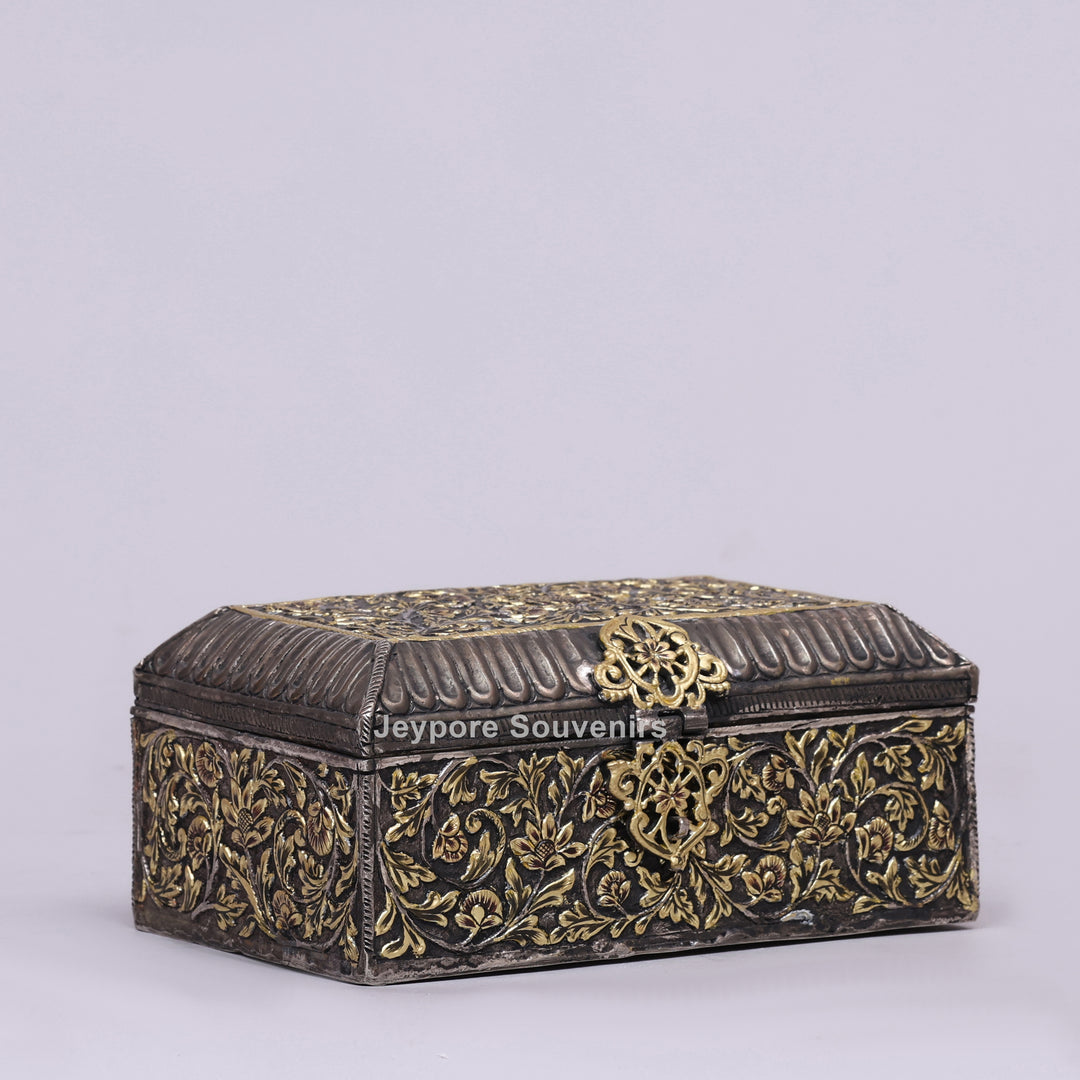 Handcrafted Floral Engraved Copper Jewelry Box