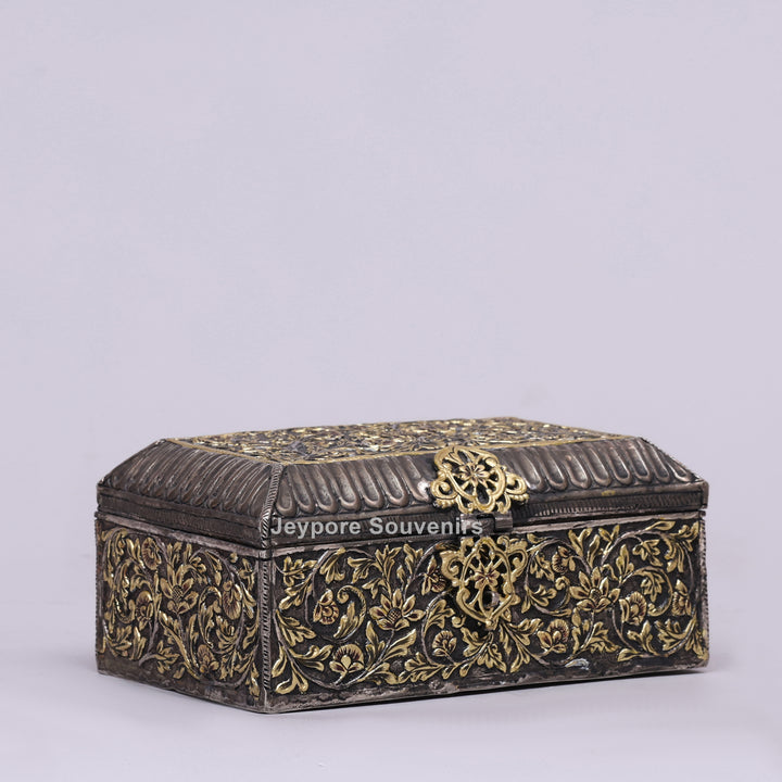 Handcrafted Floral Engraved Copper Jewelry Box