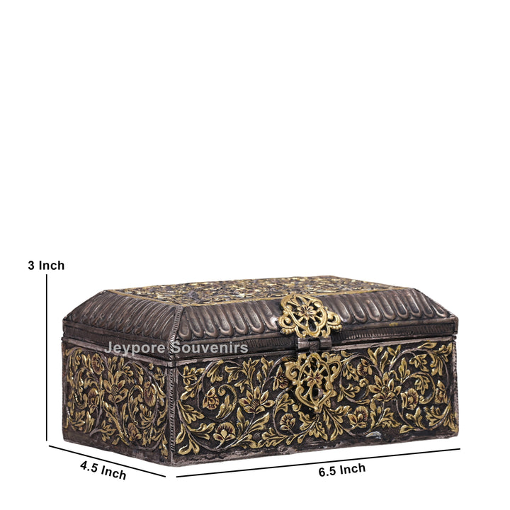 Handcrafted Floral Engraved Copper Jewelry Box