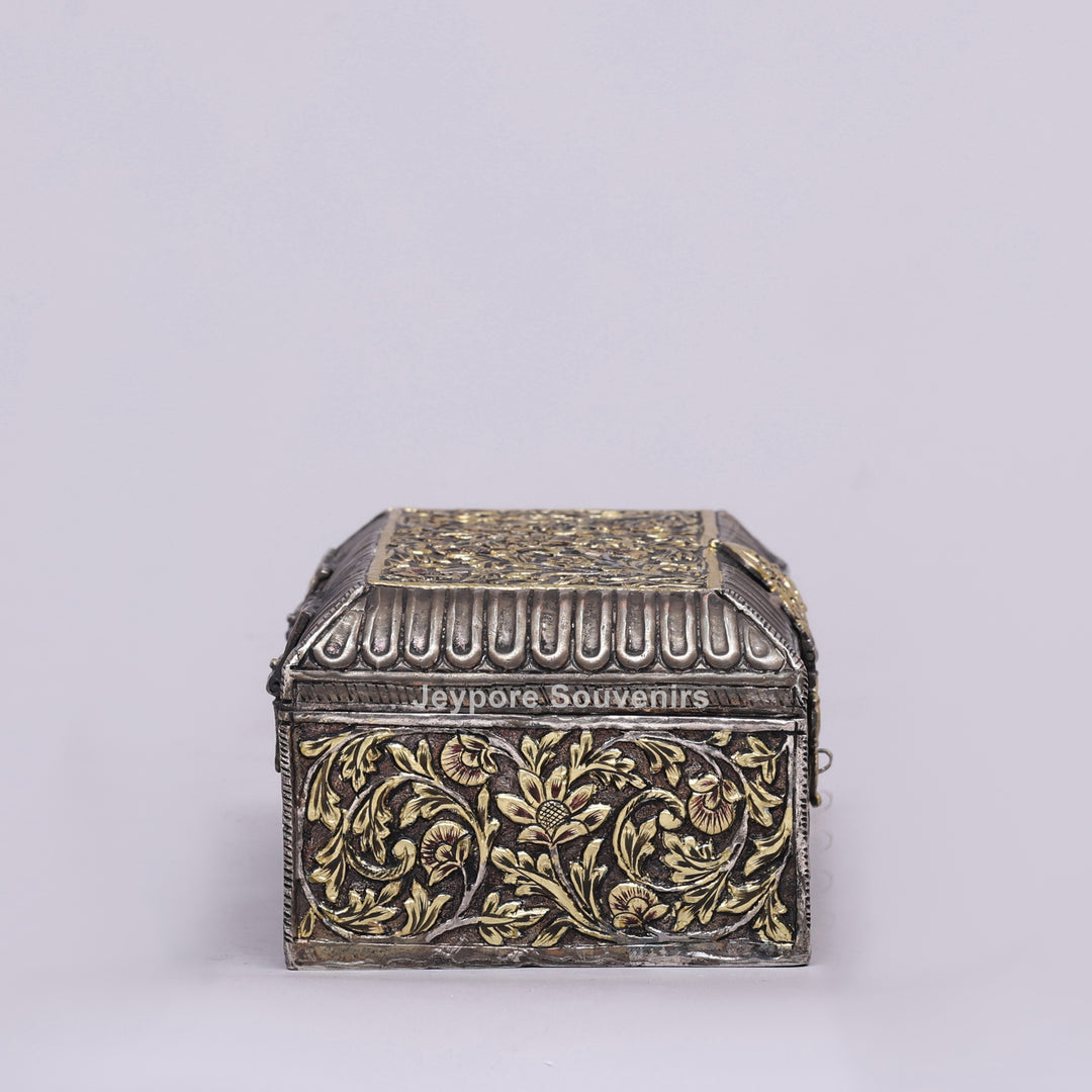 Handcrafted Floral Engraved Copper Jewelry Box